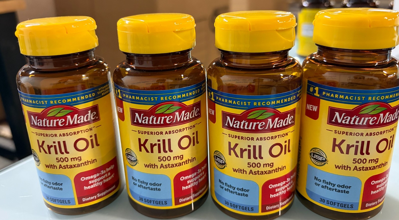 Lot of 4 NatureMade Krill Oil 500mg with Astaxanthin 30 Ct ea Exp 6/2027