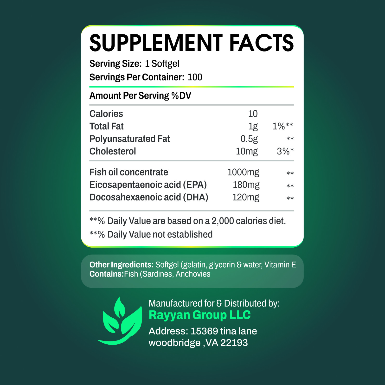 NutriiLab Triple Strength Omega-3 Fish Oil 1000mg EPA DHA Heart Brain Support