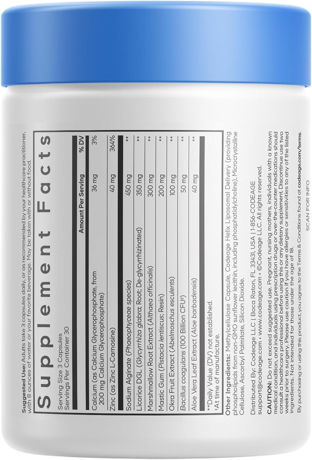 Codeage Acid Defense+ Digestive Support Supplement Marshmallow Root DGL Licorice