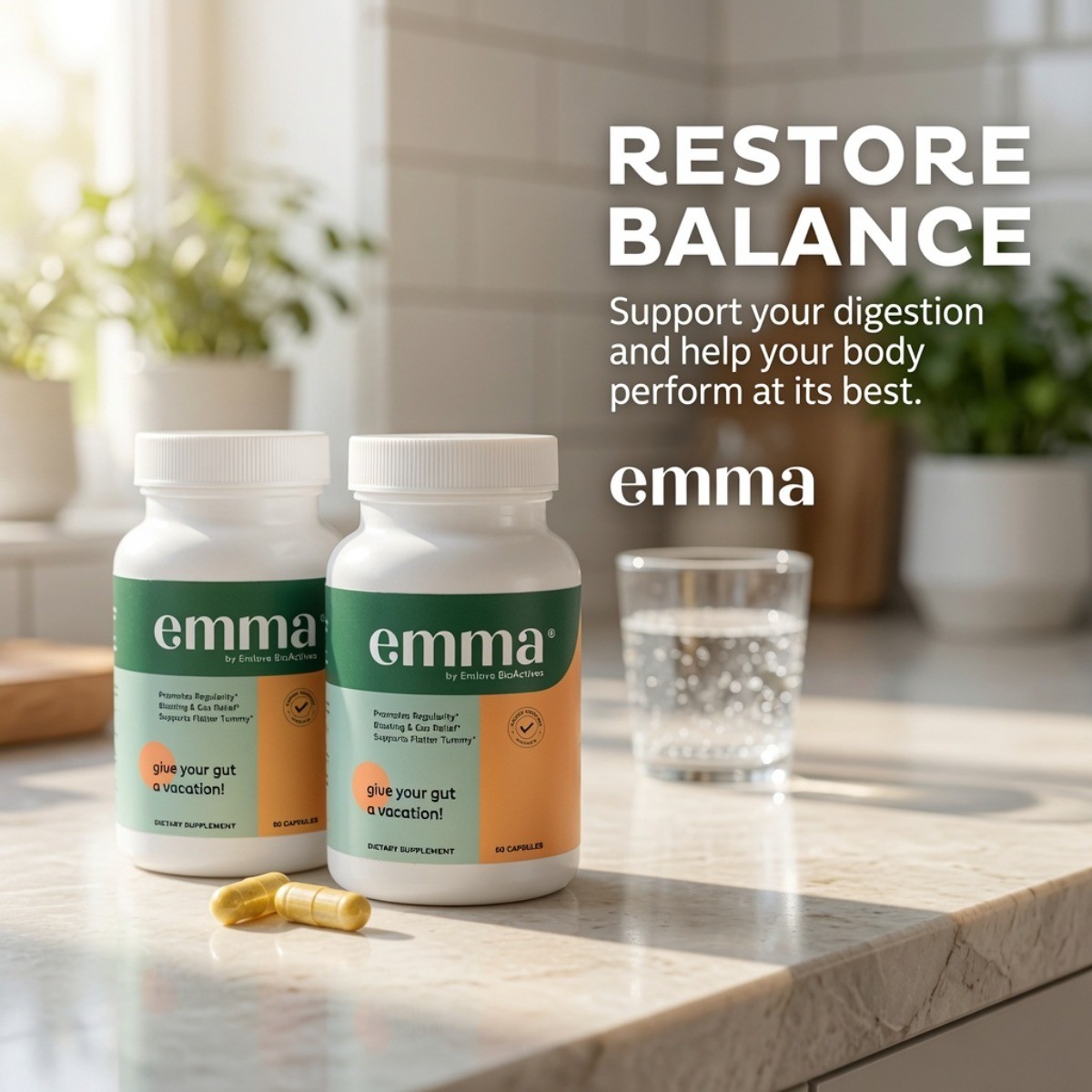 Emma Gut Health Supplement 60 Capsules – Bloating & Digestion Support