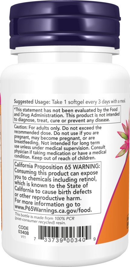 NOW Foods Vitamin A 25,000 IU 250 Softgels Eye & Immune Health 08/2026EXP