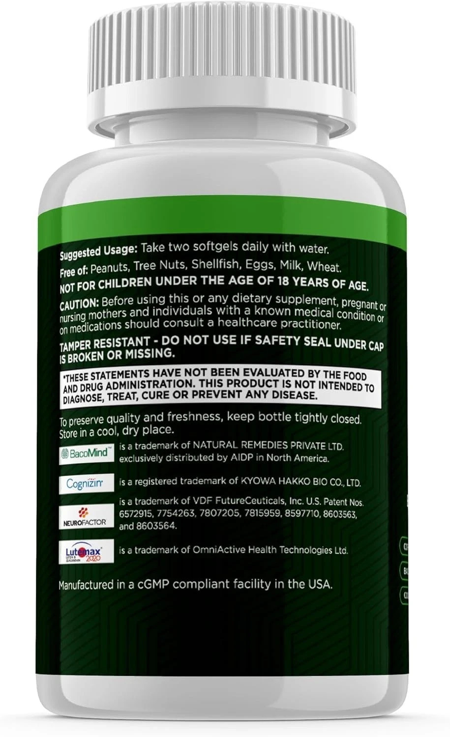 GREEN VALLEY NATURALS Brain Vitality Plus Nootropic for Memory Focus 60ct Ex6/26