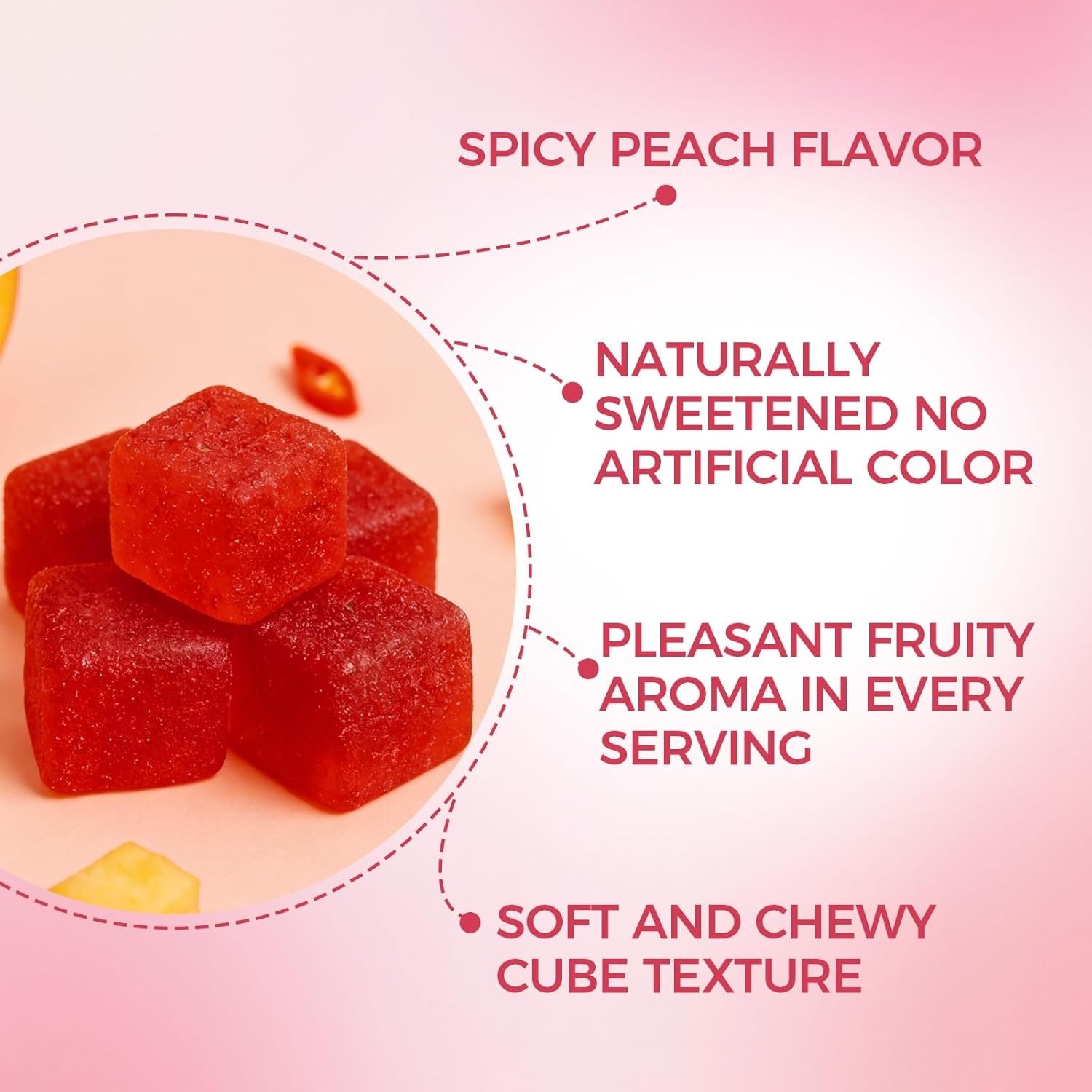 Peach Gummies Spicy Cubes 30 Gummies 1 Bag Support for Calm and Relaxation Hot