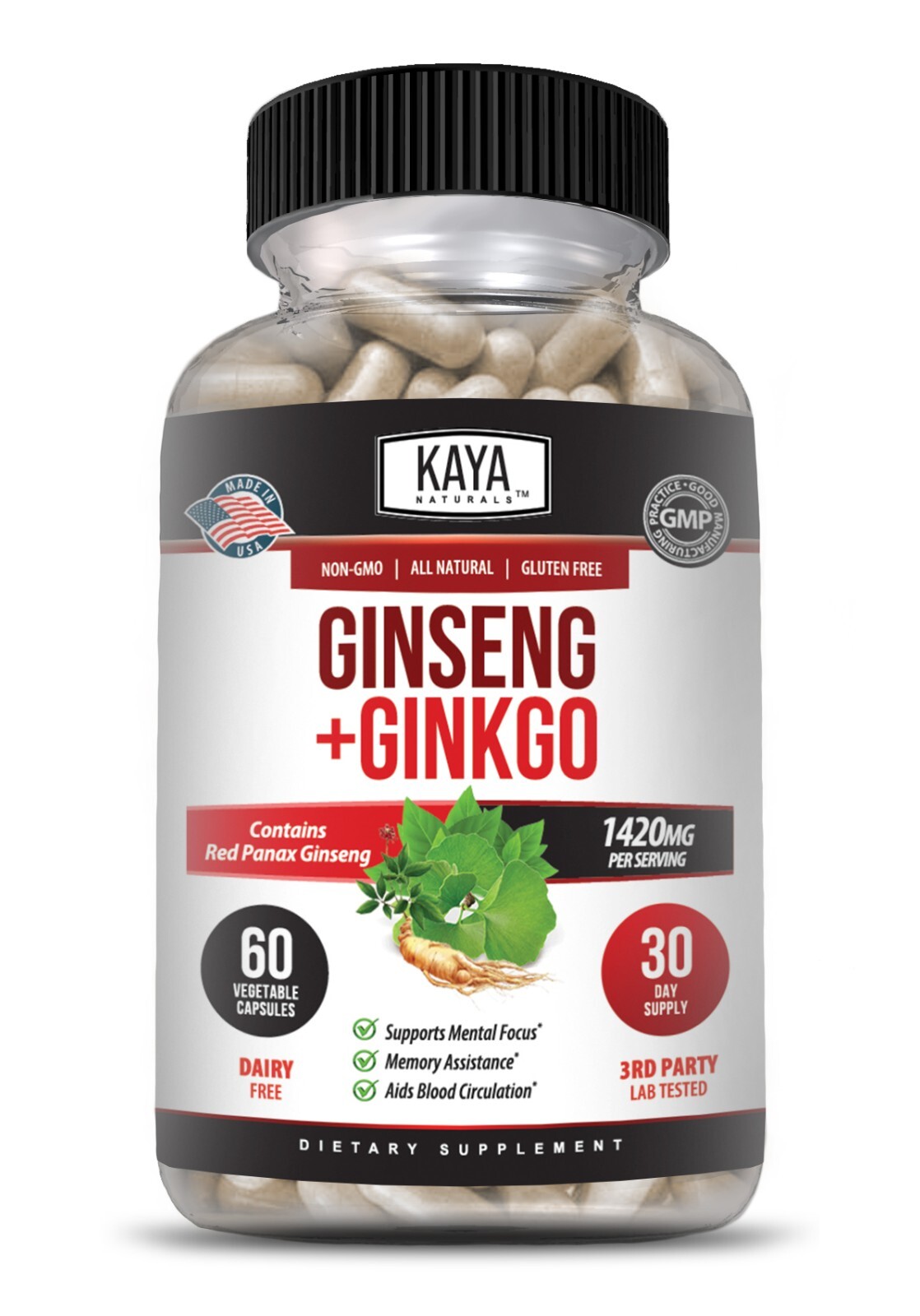 Ginseng + Ginkgo Biloba for Brain Function, Blood Circulation, Anti Inflammation