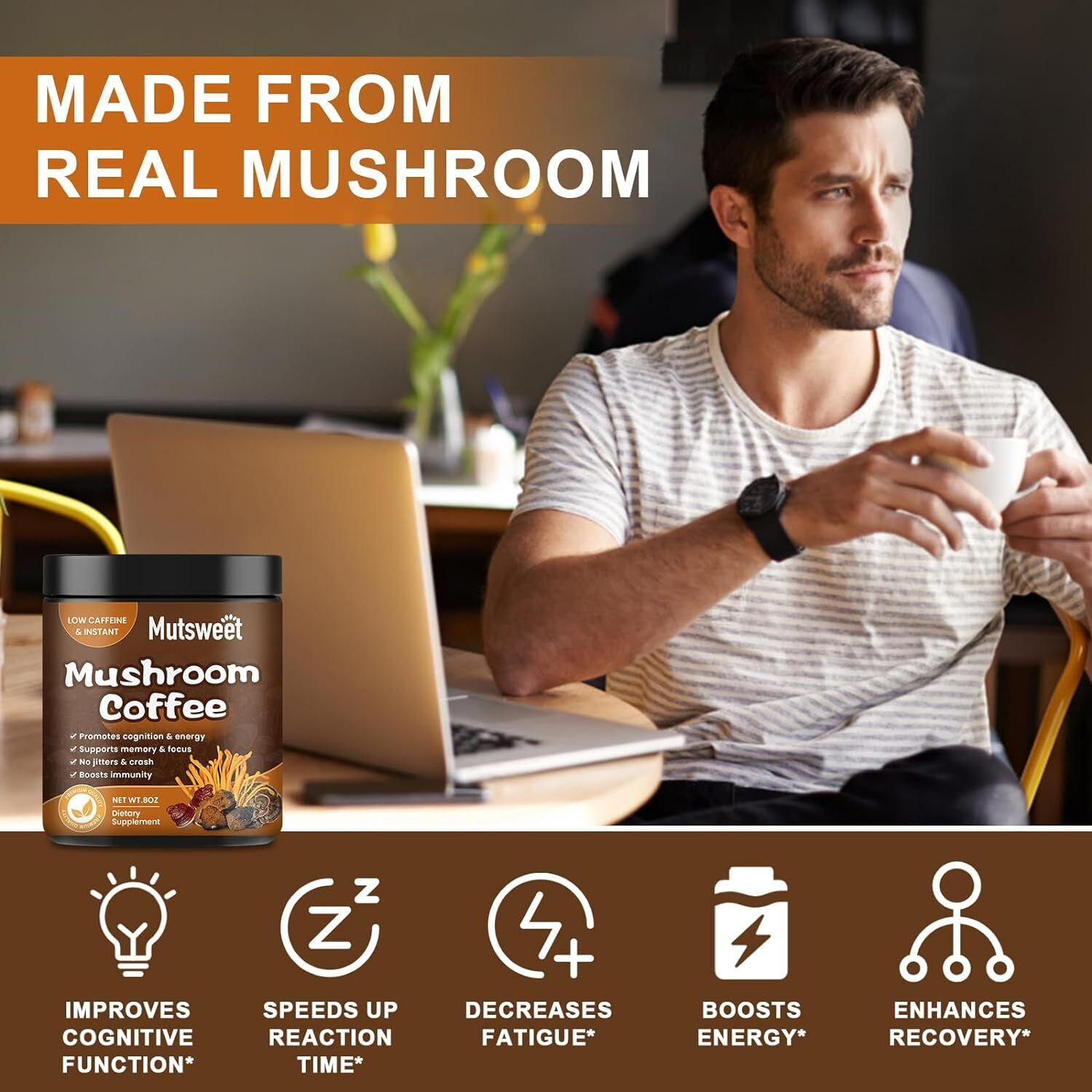 Organic Instant Coffee Powder Mushroom Coffee 227GBrain& Memory Focus Boost