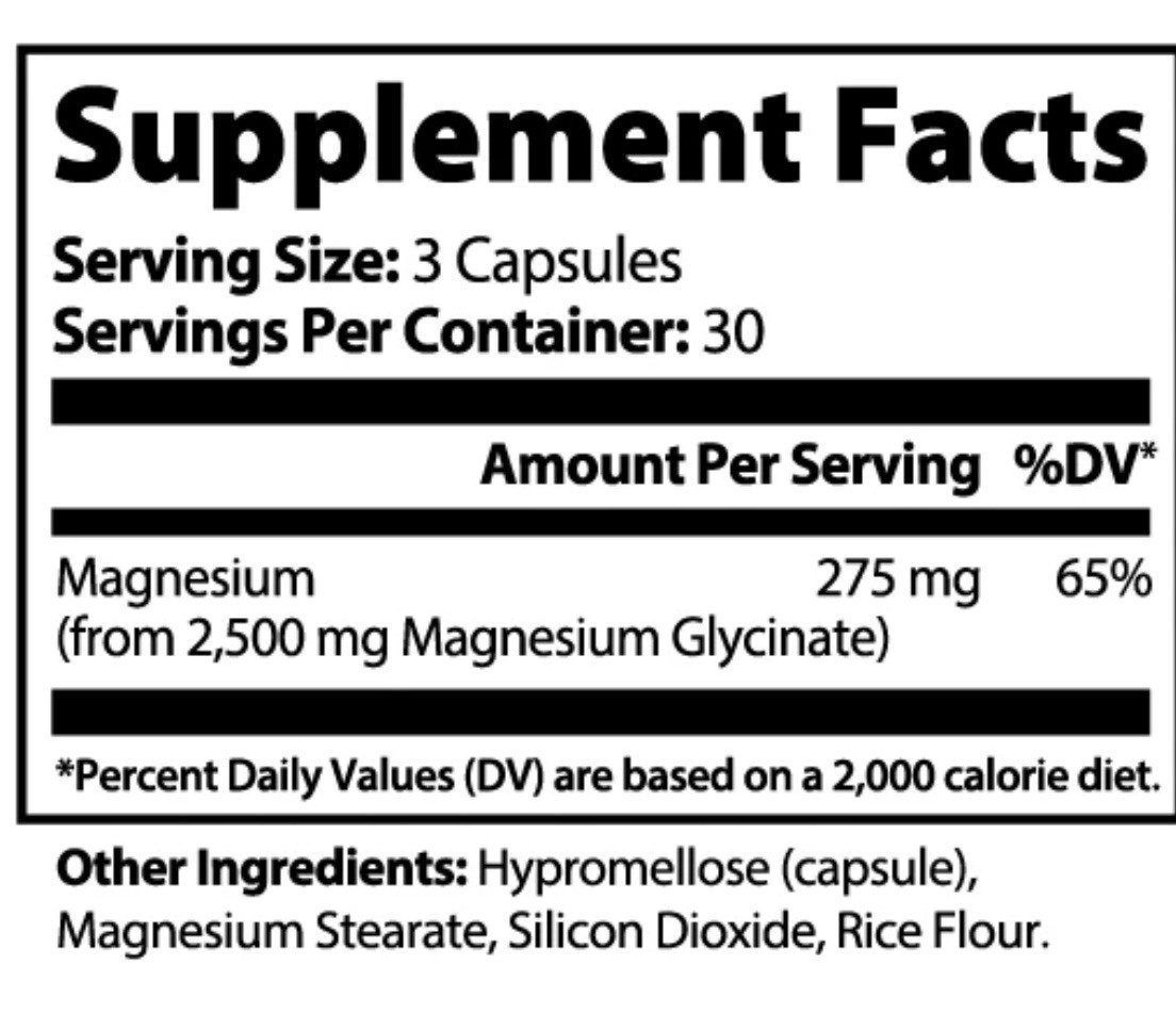 Magnesium Glycinate 75,000mg – 275mg Premium Quality 8,250mg Elemental