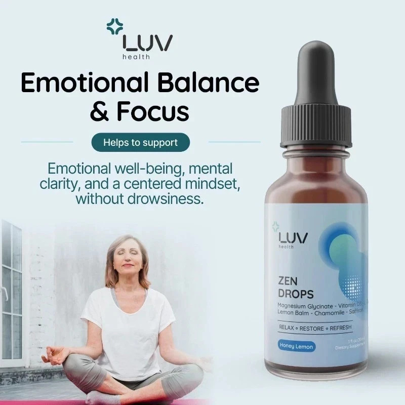 LUV Zen Drops Stress Support with Magnesium Glycinate and Lemon BalM 5 PACK.