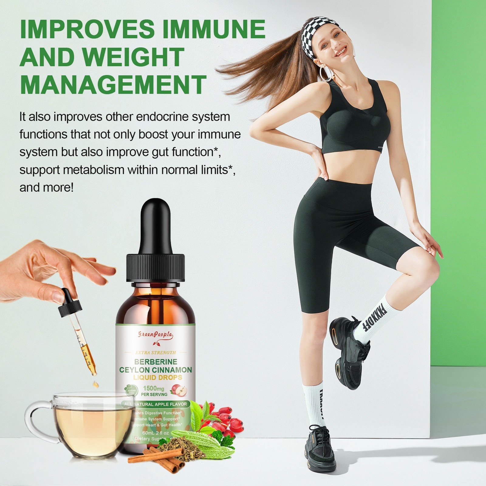 Berberine Liquid Drops 120ml – 1500mg with Ceylon Cinnamon for Heart Health