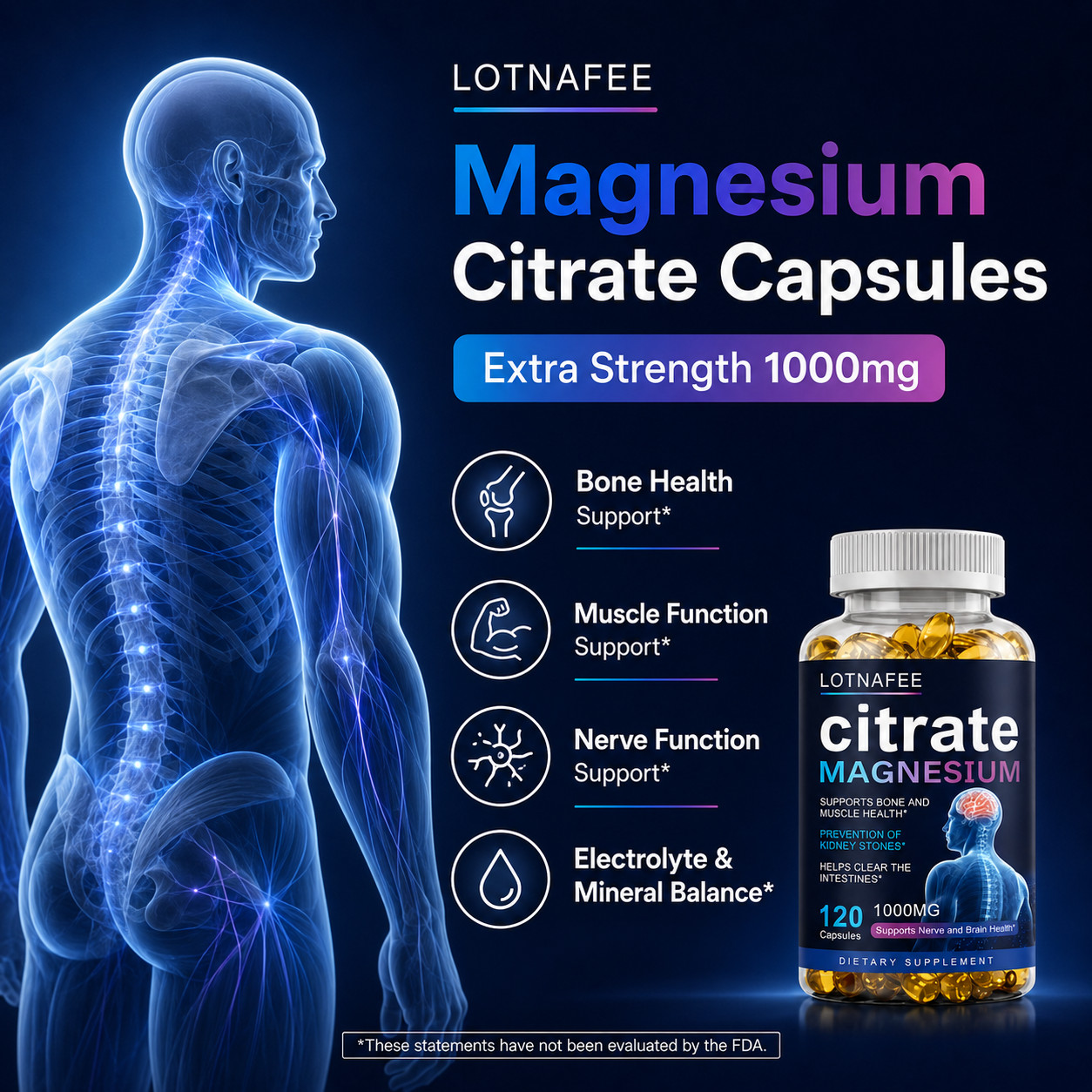 Magnesium Citrate 1000mg Capsules Super Strong Effective Capsules 120 Softgels