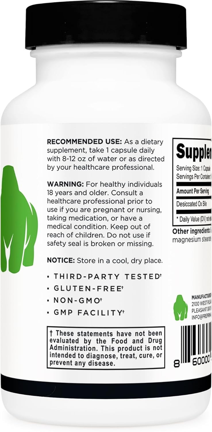 Ox Bile 120 Capsules, 500 MG per Serving – Gluten-Free, Non-GMO, Third-Party …