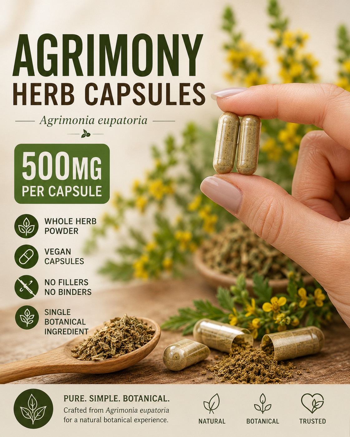 Agrimony Herb Capsules 500mg | 60 CT Vegan Allergen-Free Natural Detox & Liver