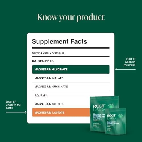 ROOT LABS Magnesium Glycinate Gummies Ashwagandha 60 Count