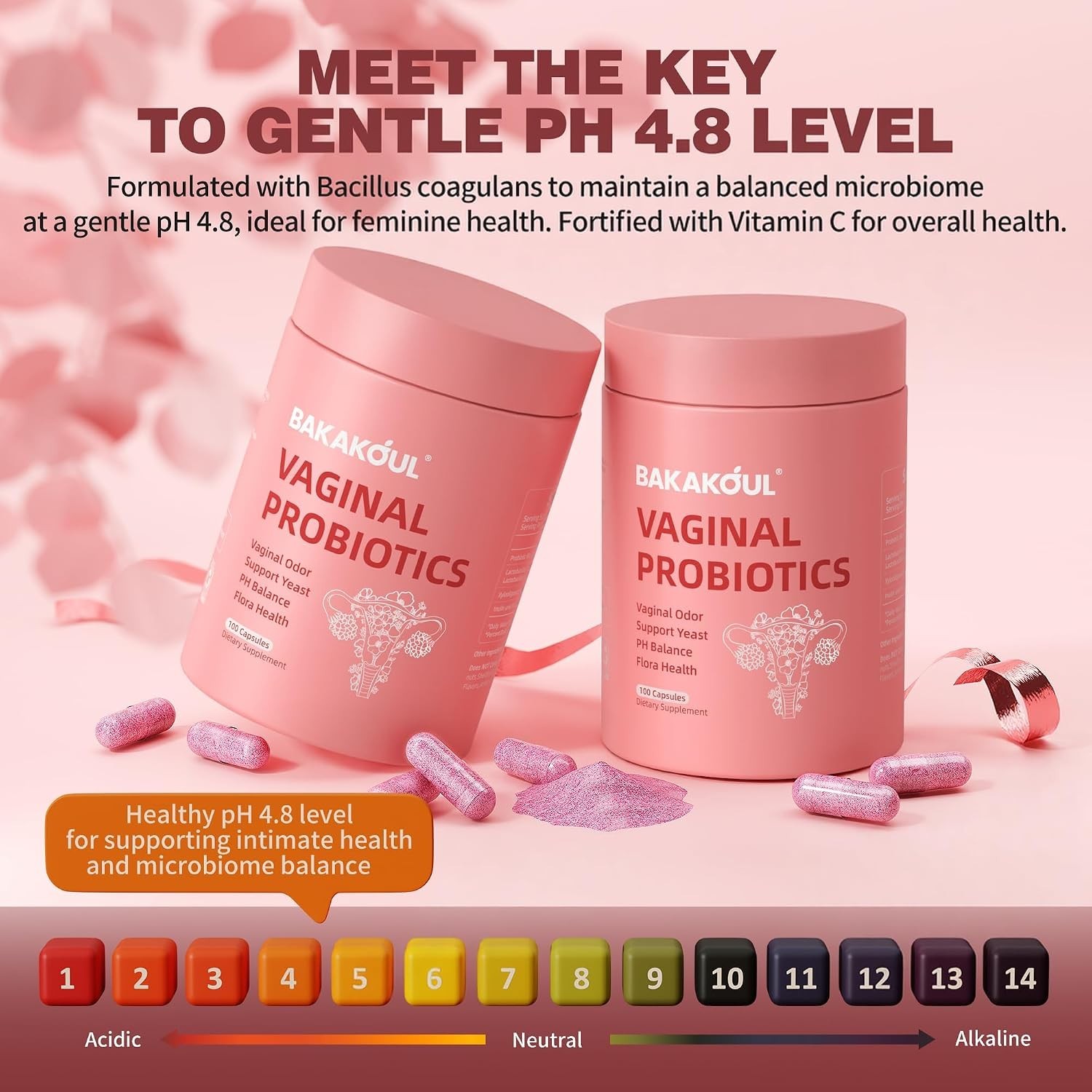 Vaginal Probiotics for Women pH Balance Flora Support 100 Capsules