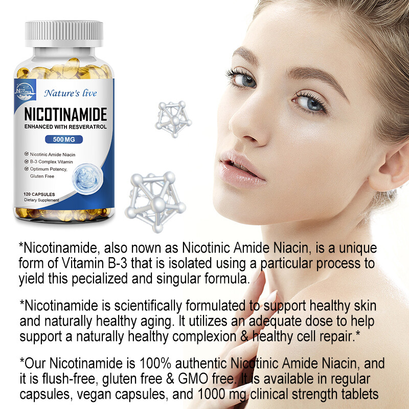 500MG Nicotinamide Vitamin B3 Supplement, 120 Capsules, Anti-aging Skin Health