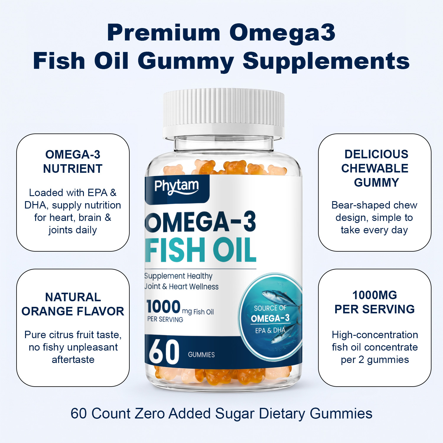 Omega 3 Fish Oil Gummies, Heart Healthy Omega 3 Gummy Supplement DHA & EPA Extra