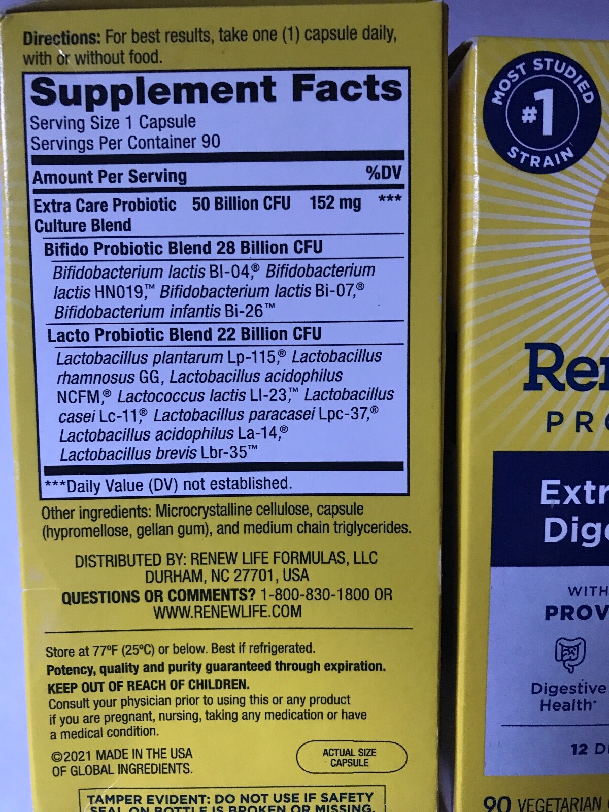 2 Renew Life Ultimate Flora Extra Care Probiotic 50 Billion 90 caps ships cold