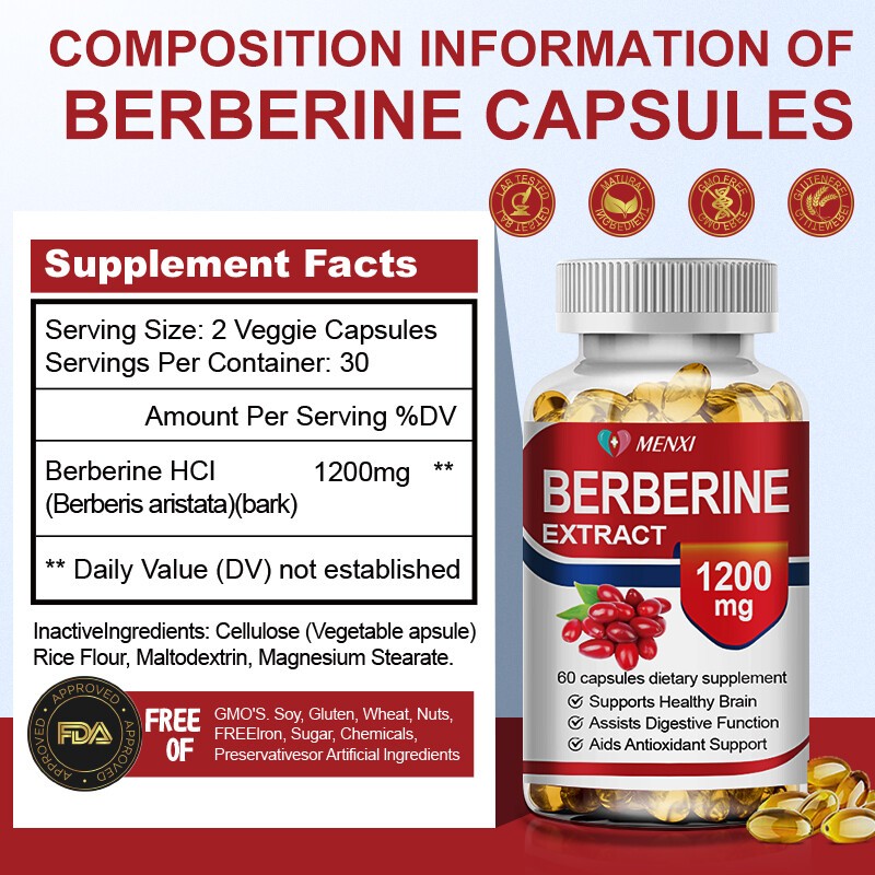 3 Packs Berberine 1200mg High Abosorption For Blood Sugar Immune 3 Months Supply