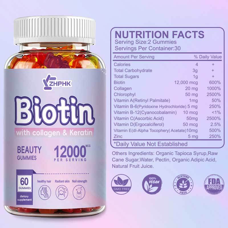 Biotin Gummies 12000 mcg for Healthy Hair, Skin & Nails Gummies with Vitamin