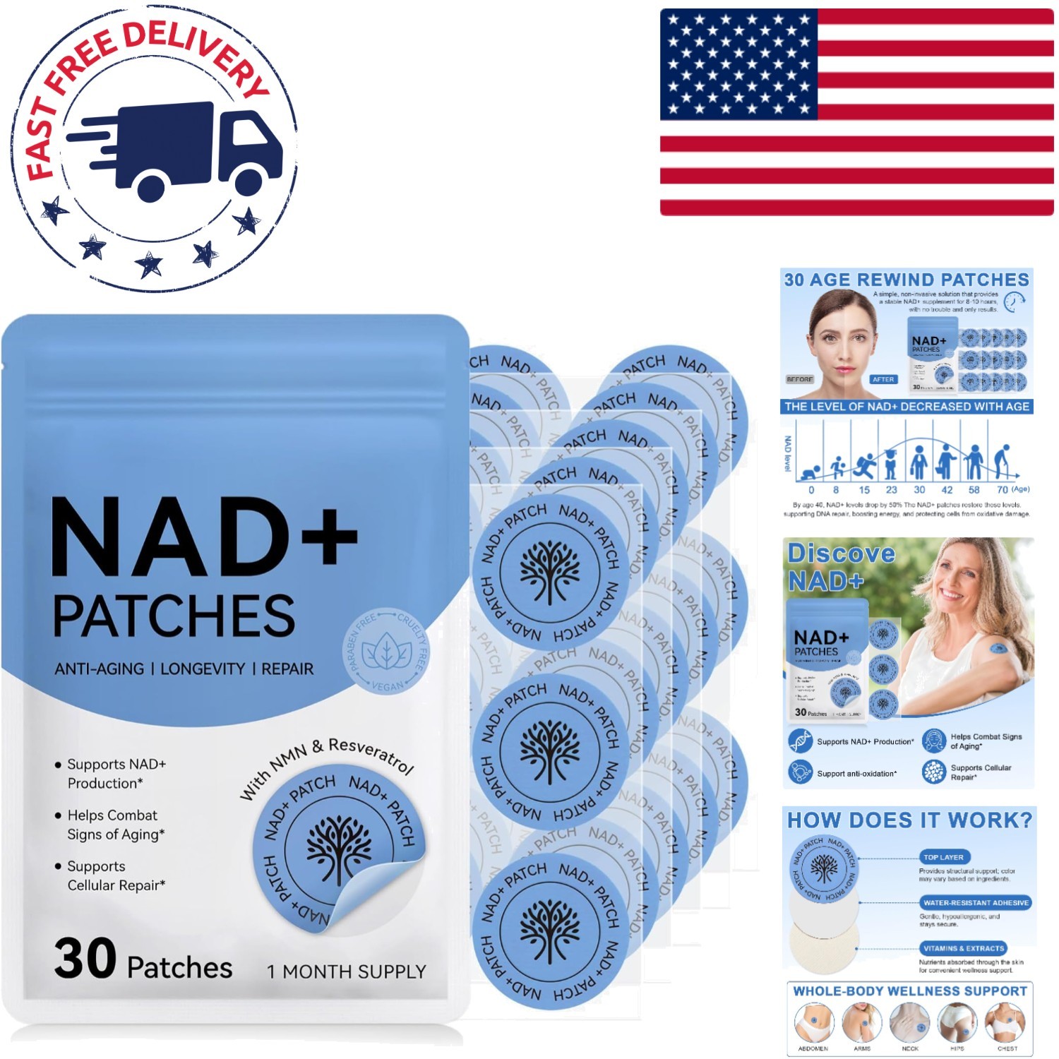 Innovative NAD+ Patches – 500mg NMN and Resveratrol for Age-Defying Support