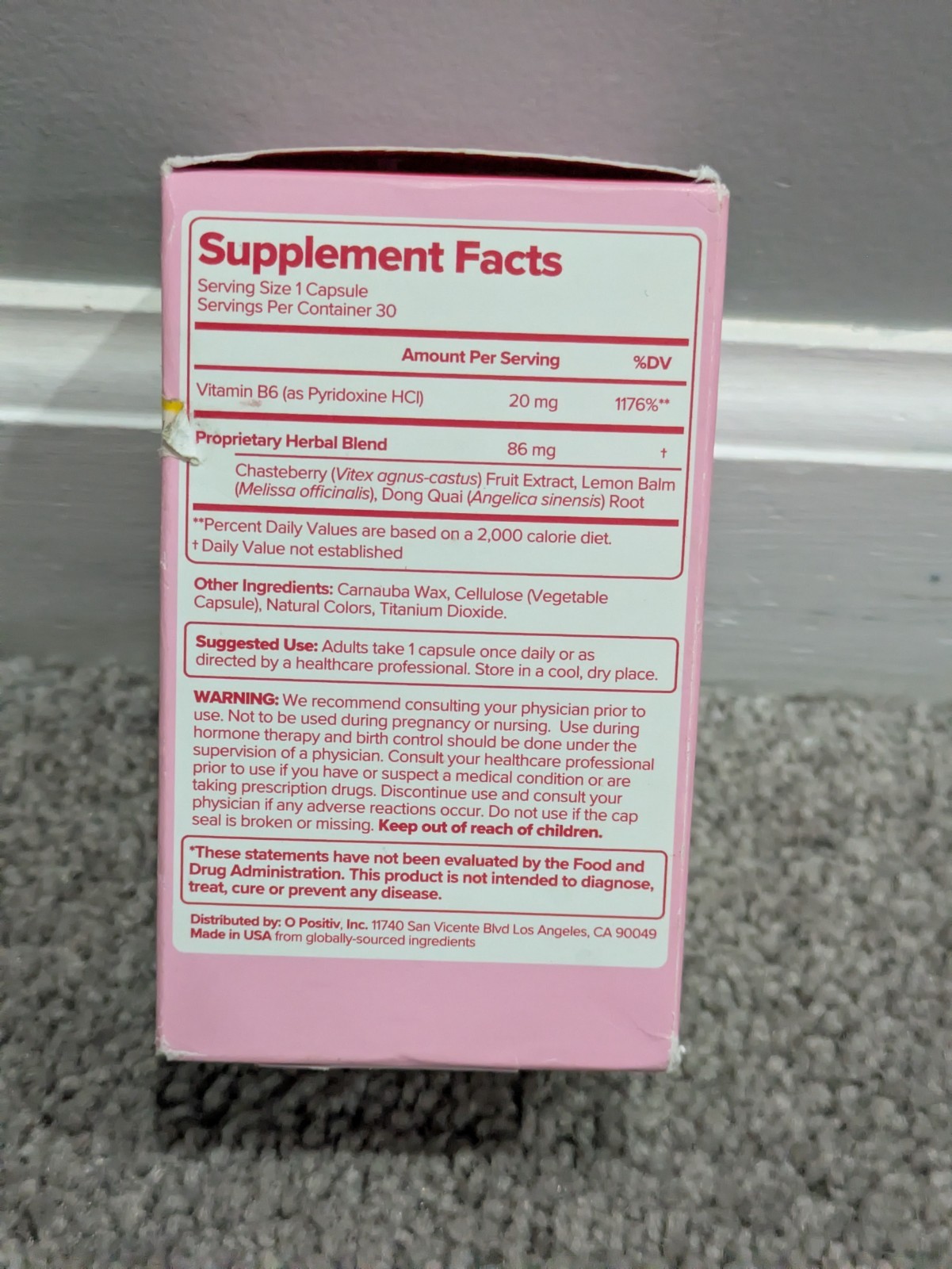 O Positive FLO PMS Relief Vitamins 30 Vegan Capsules Exp 06/2026 SEALED