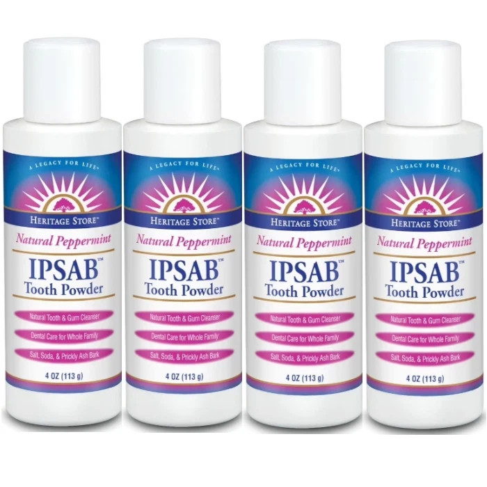 Heritage Store IPSAB Tooth Powder Original Peppermint 4 oz Each (Pack of 4)