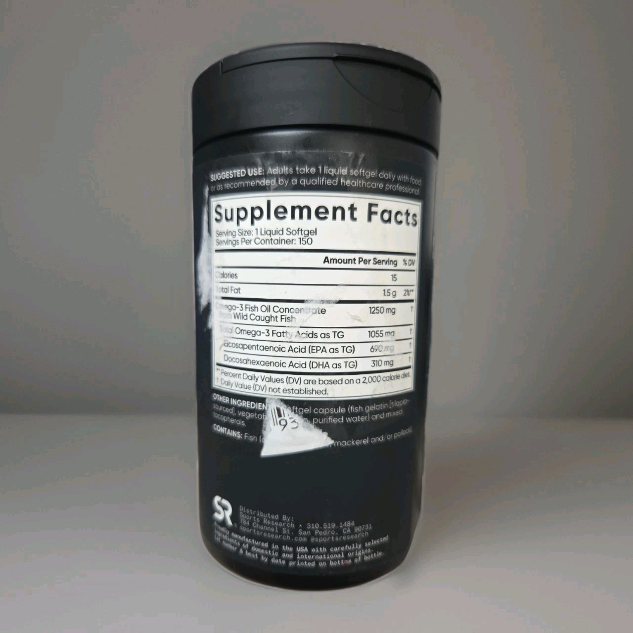 Sports Research Omega 3 Fish Oil Triple Strength 1250mg Supplement 150 Softgels