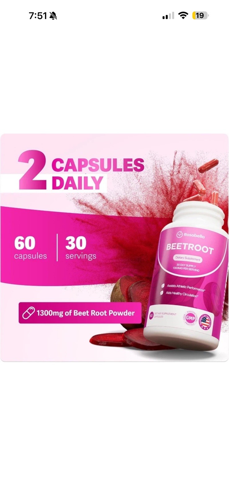 Rosabella Organic Beet Root Capsules for Circulation and Vitality Support60ct