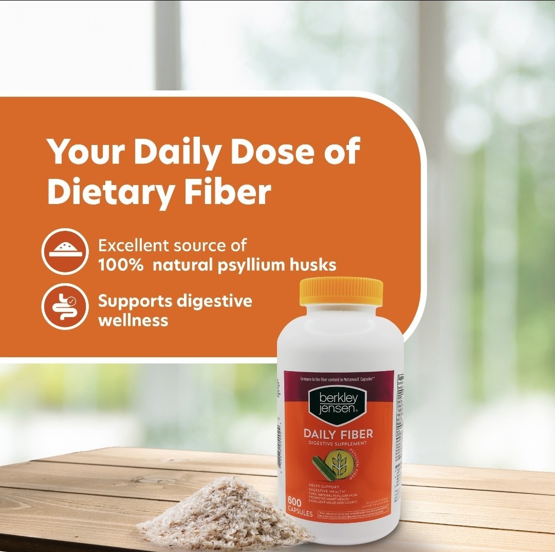 Berkley Jensen Daily Psyllium Husk Fiber Supplement, 600 Capsules Exp 12/25+