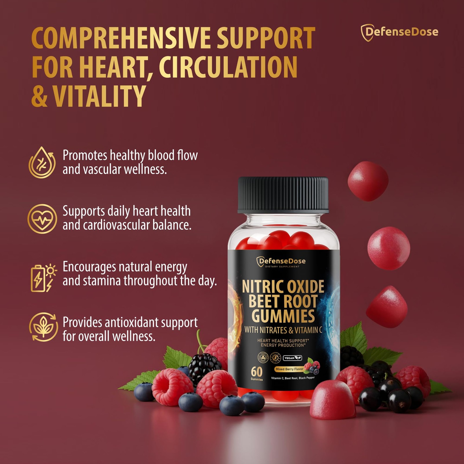 Beet Root Gummies – Advanced Nitric Oxide Blood Pressure & Heart Soft Chews S…