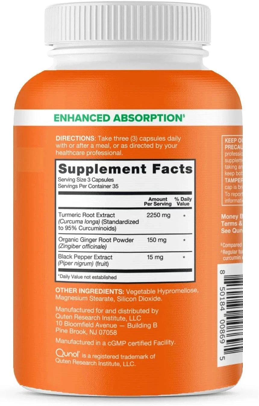 Qunol Turmeric Curcumin with Black Pepper & Ginger, 2400Mg Turmeric Extract with