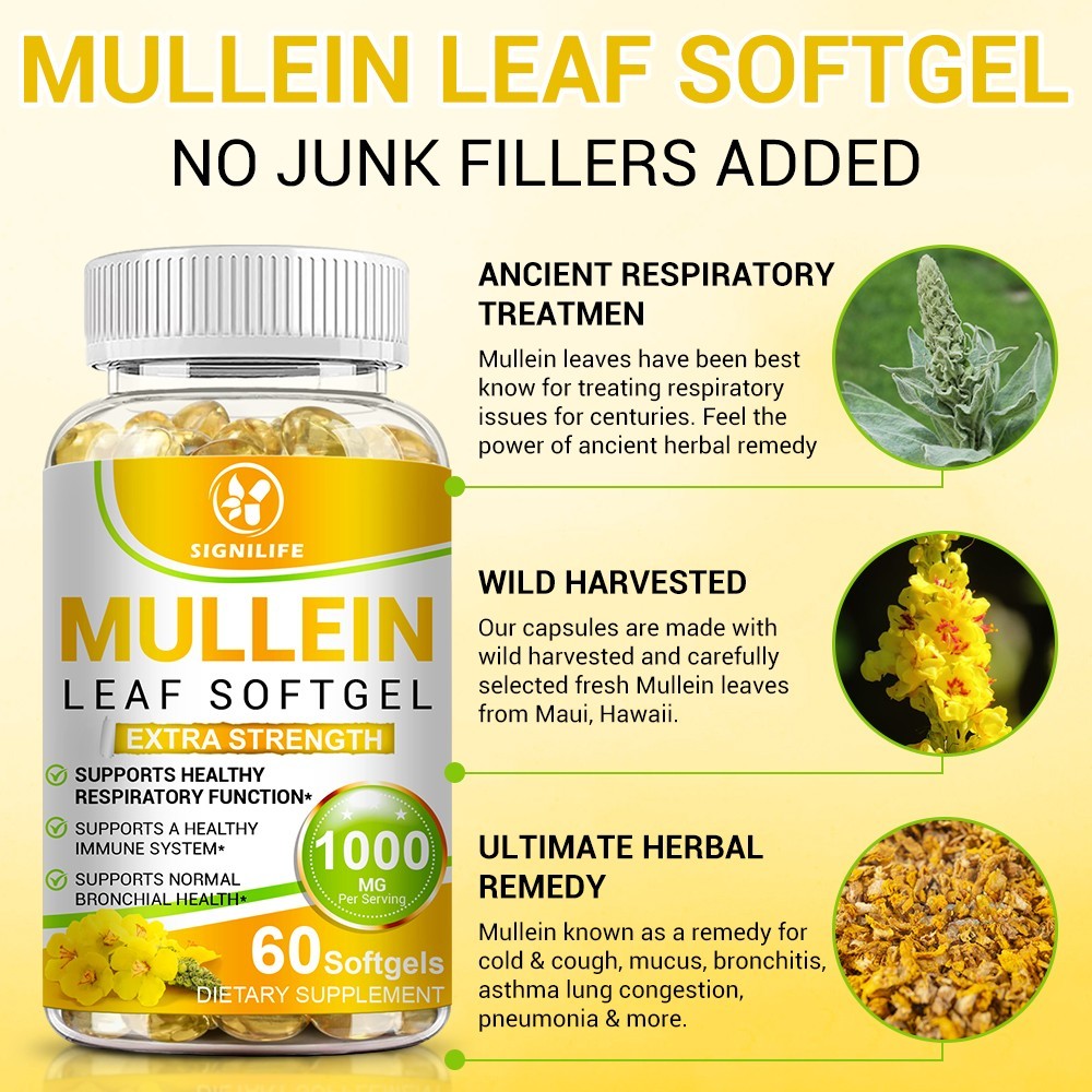 Mullein Leaf Capsules 1000mg – Support Lung Cleanse Respiratory Health Vegan US