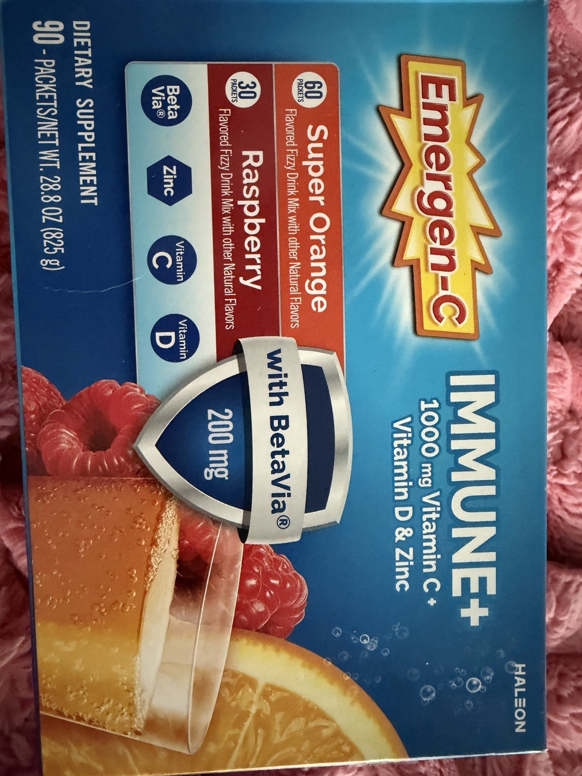 Emergen-C Immune+ Variety Pack 90 Packets Super Orange & Raspberry New Sealed