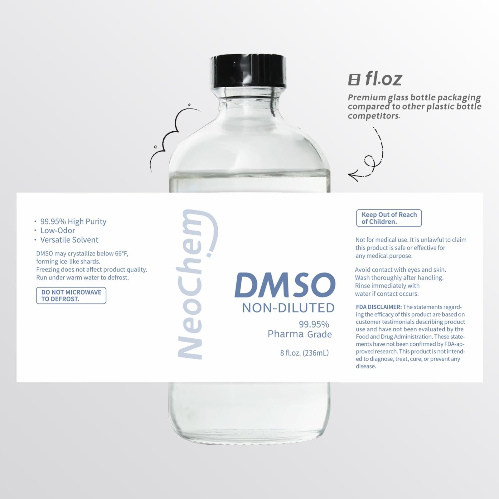 99.95% Pure DMSO Liquid 8 oz | Undiluted & Odorless | Premium Glass Bottle