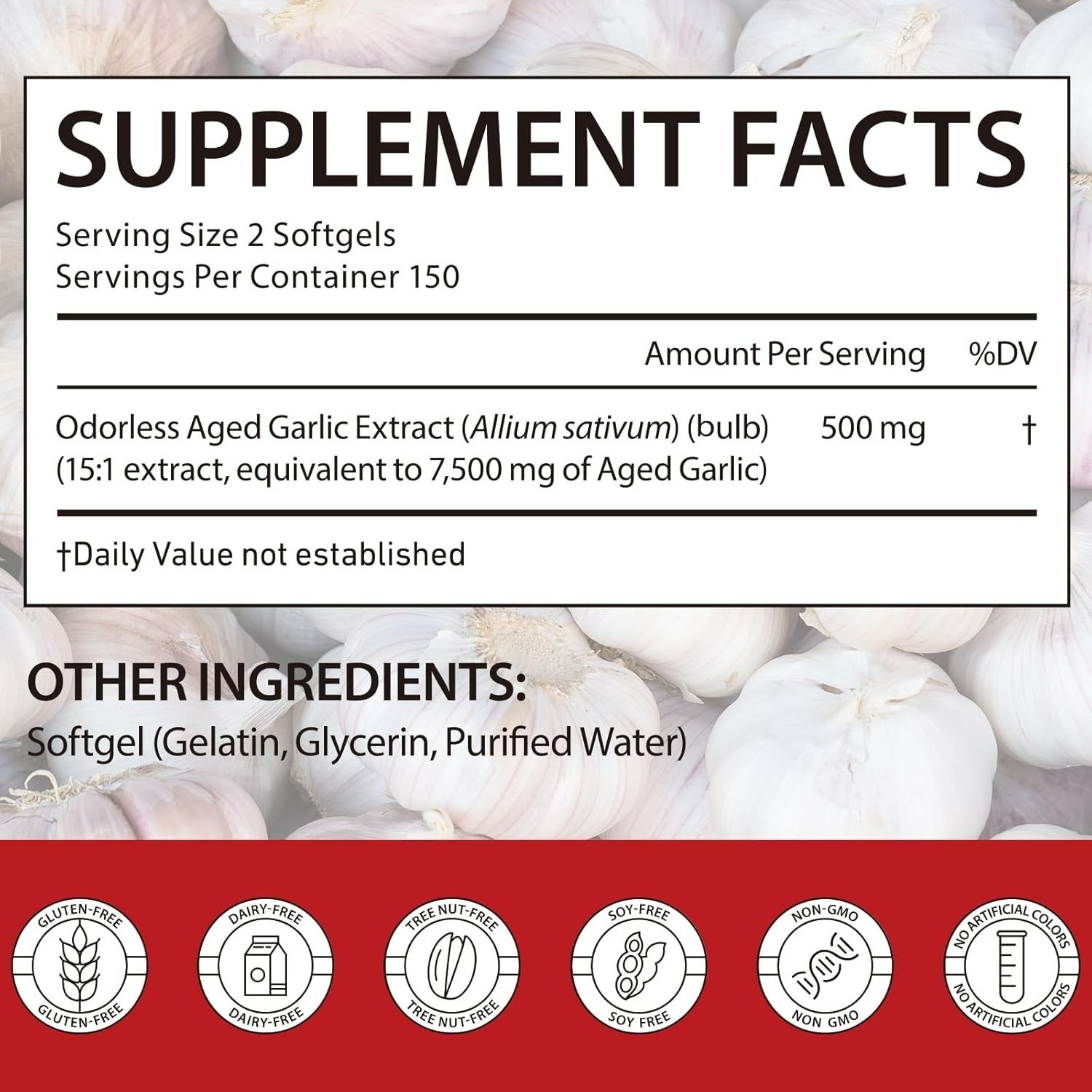Odorless Garlic 7500Mg per Servings, 300 Softgels | 2 Years Aged Garlic Extra…