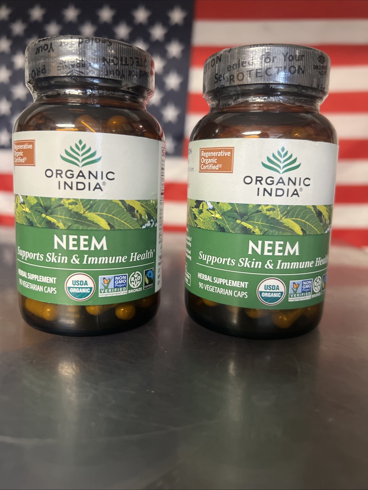 Organic India Organic Neem 90 Veg Caps Gluten-Free Exp 10/27 2 Pack