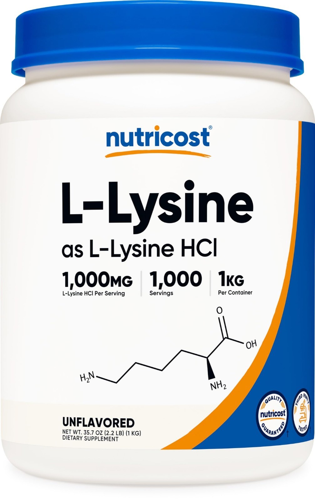Pure L-Lysine Powder 1KG – Non-GMO, Gluten Free, Amino Acid Supplement, 2.2lbs