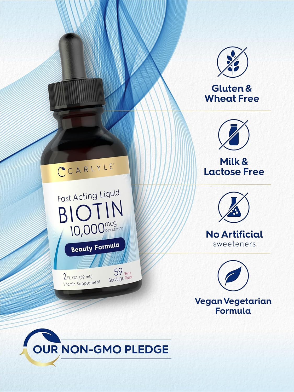 Liquid Biotin 10000mcg | Extra Strength Gel Drops | 2 oz | by Carlyle
