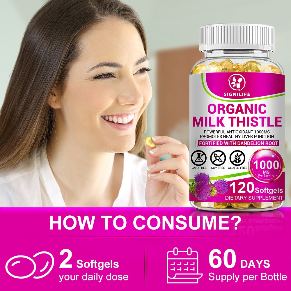 Milk Thistle Liver Cleanse Detox Herbal Liver Support Supplement 120 Capsules.