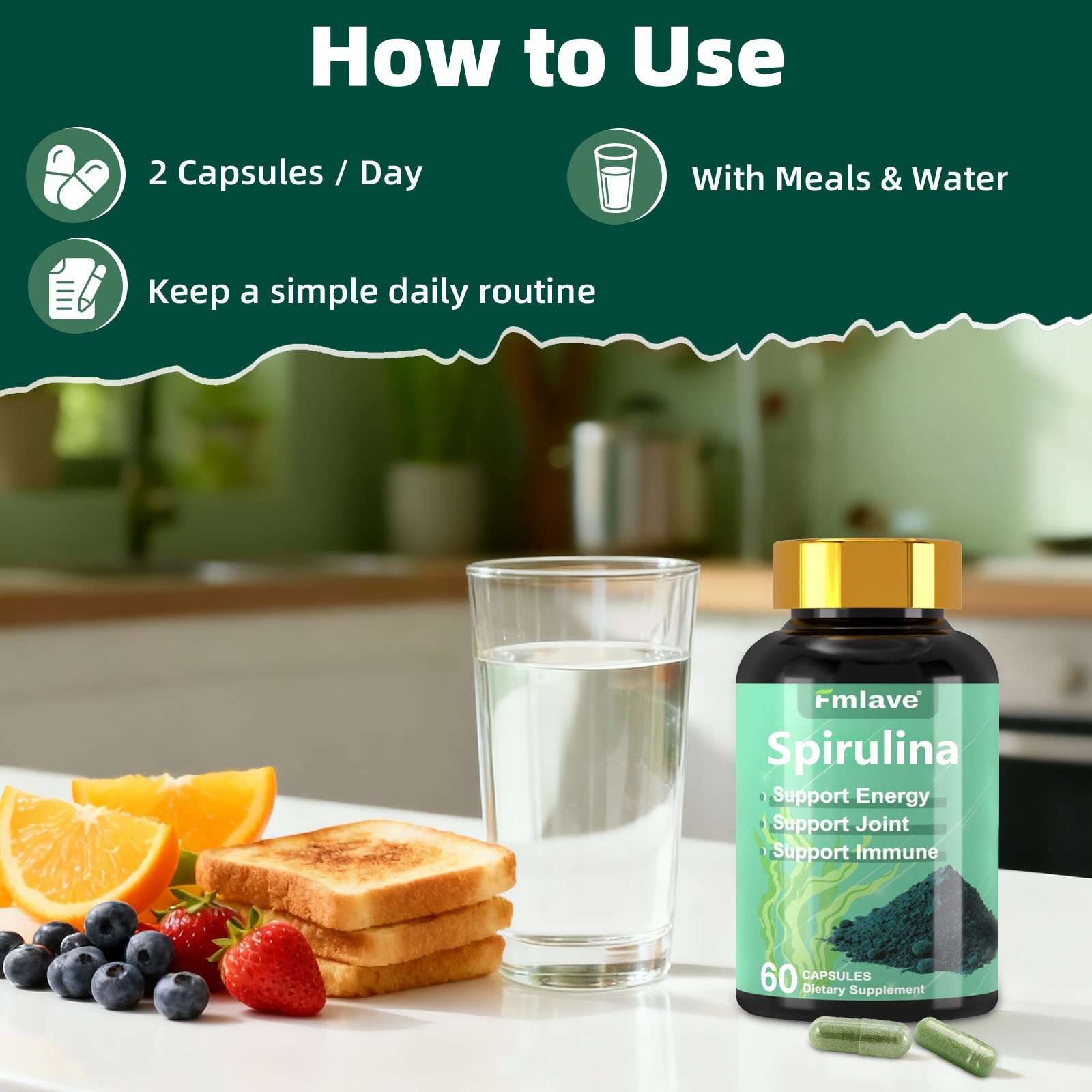Chlorella Spirulina Organic | 60/120/240 caps | Vegetarian, Non-GMO | by Fmlave