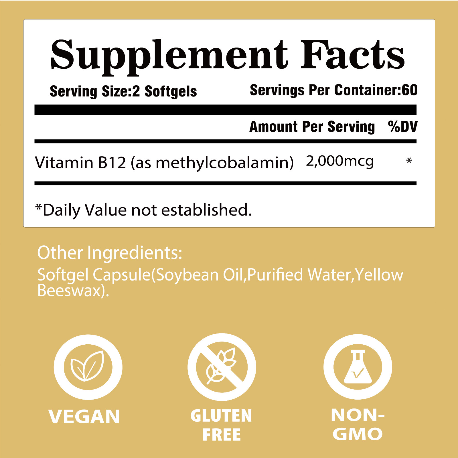 Vitamin B12 (Methylcobalamin) 2000mcg, 120 Capsules – Non-GMO – 02/07/2027