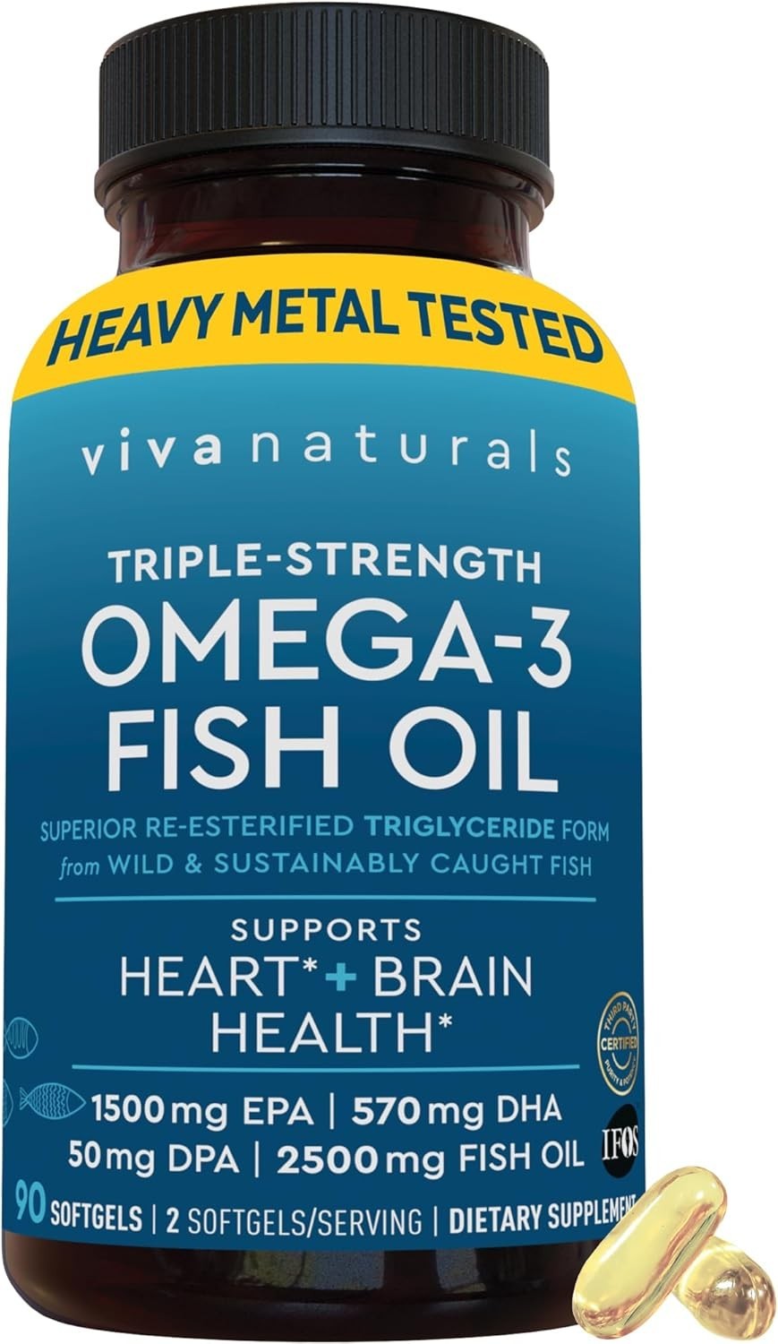Triple Strength Pure Omega-3 Fish Oil, 2500 mg for Heart & Brain Health, 90 S…
