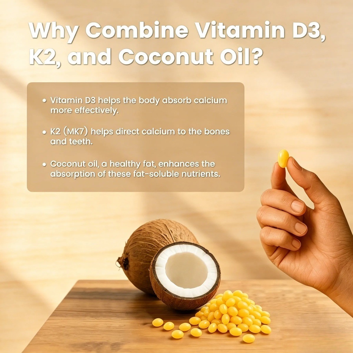 VEV 300 Softgels Vitamin D3 K2–10000 IU,2-in-1 with Coconut Oil for Bone & Heart