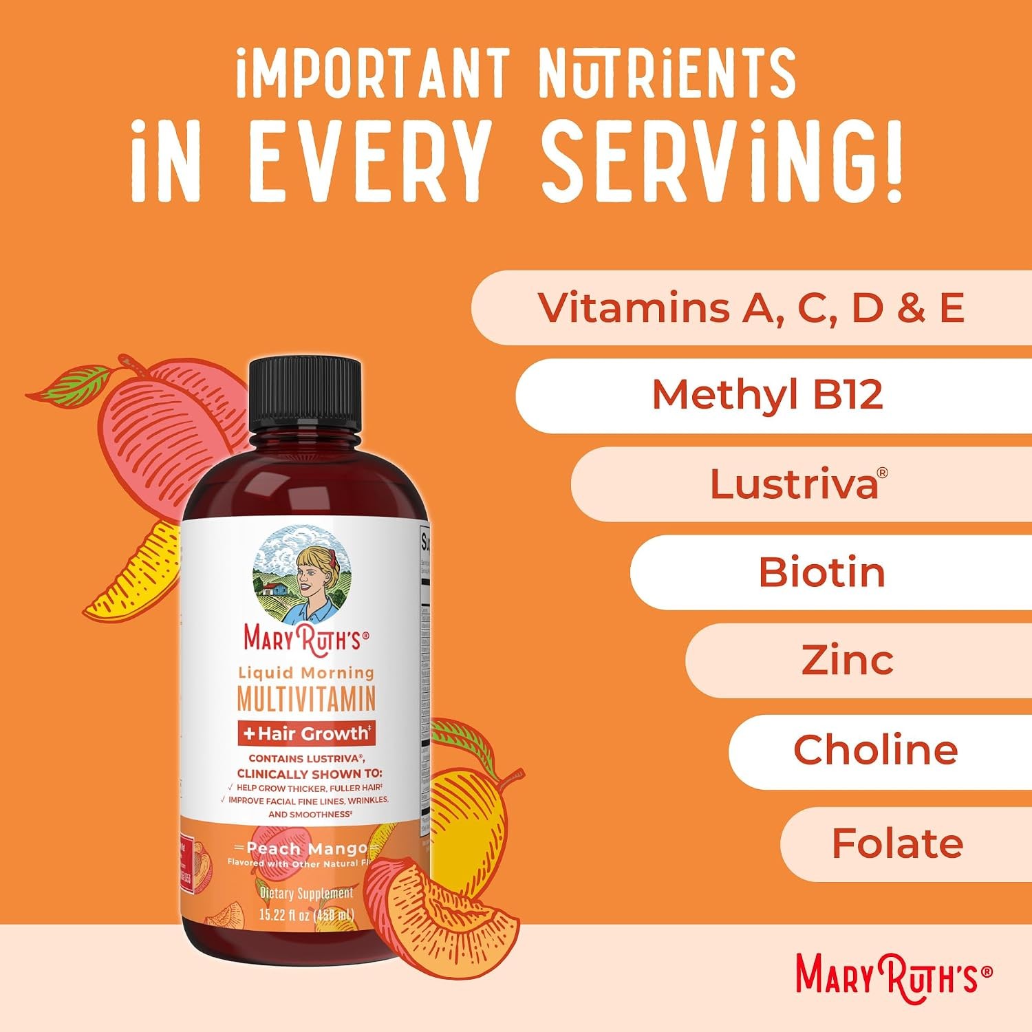 MaryRuth’s MaryRuth’s Liquid Morning Multivitamin +Hair Growth (Peach Mango