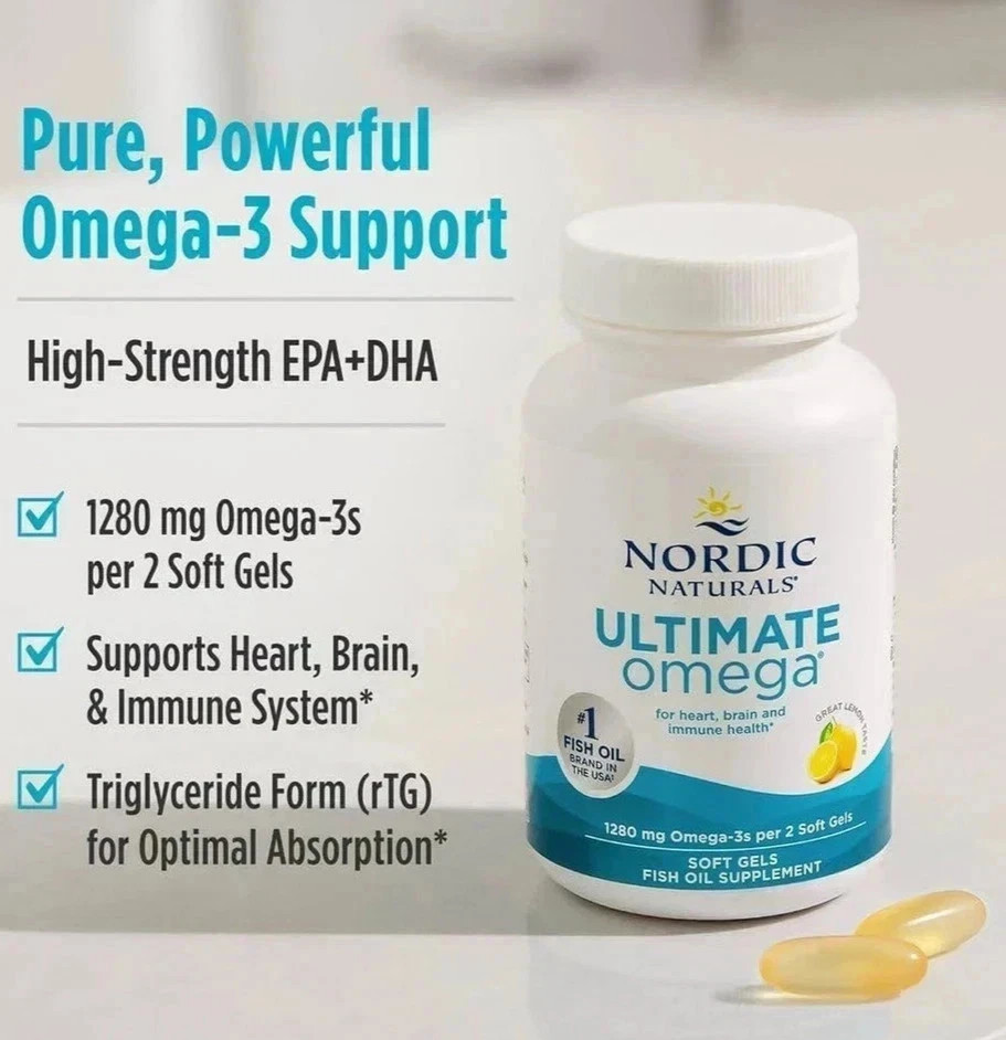 Nordic Naturals Ultimate Omega Lemon Flavour 1280 mg 180 Soft Gels EXP 03/2028