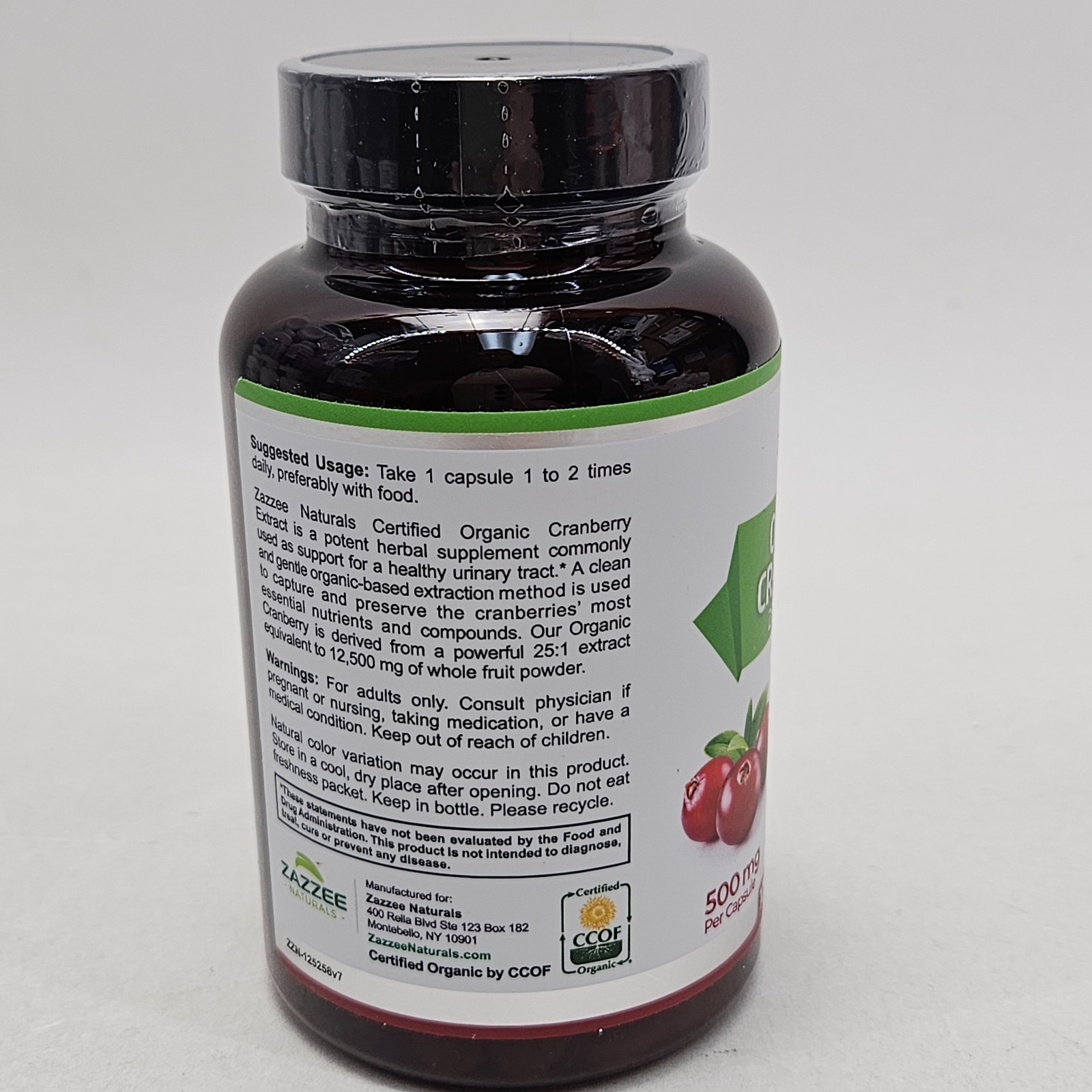 Zazzee USDA Organic Cranberry 25:1 Extract, 500 mg, 100 Vegan Capsules, Kosher