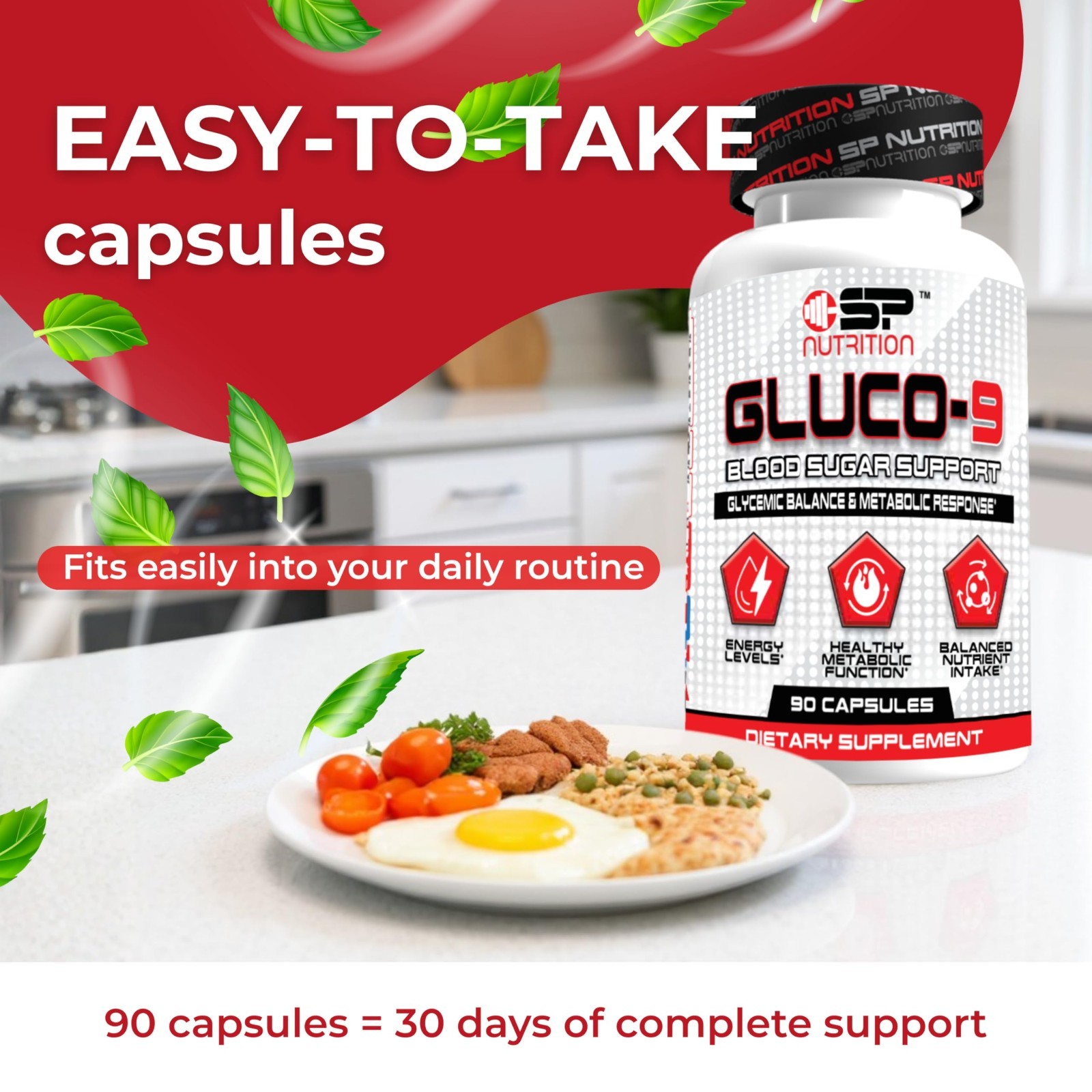 Blood Sugar Support Supplement – Natural Glucose Control, Energy Boost, 60 Capsu