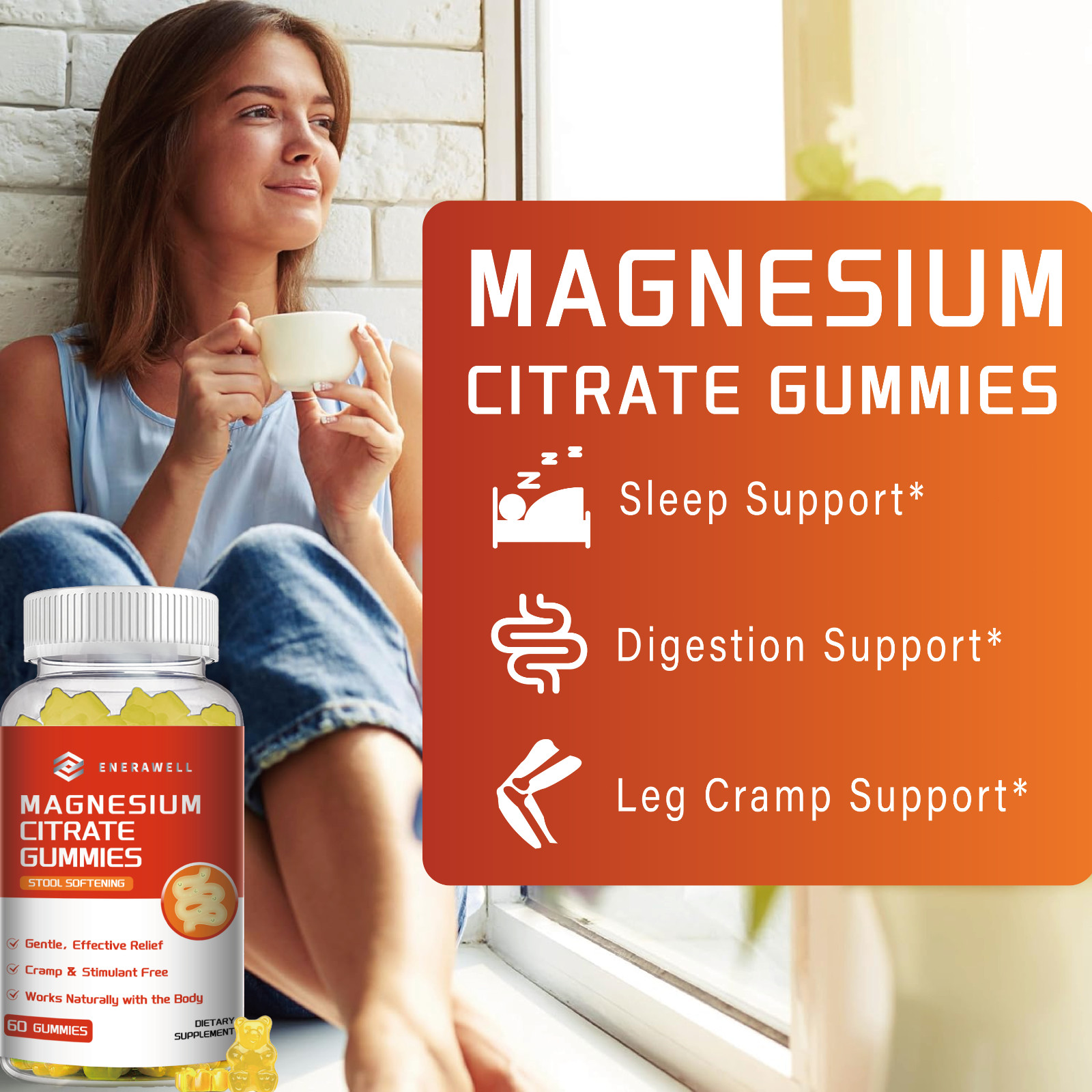 ENERAWELL Magnesium Citrate 600mg, 30 Servings, 60 Gummies -Non-GMO | 02/07/2027