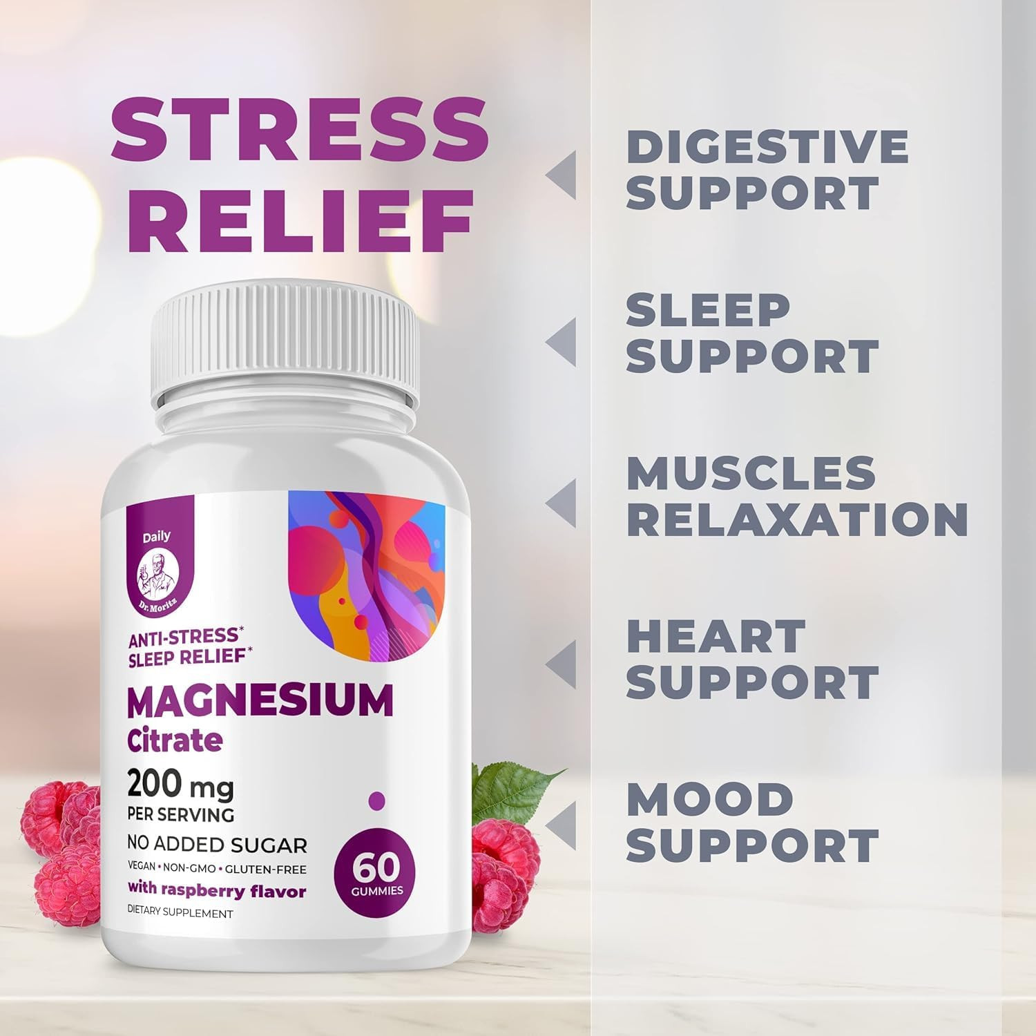 Sugar-Free Magnesium Gummies for Calmness – 60 Count for Kids & Adults