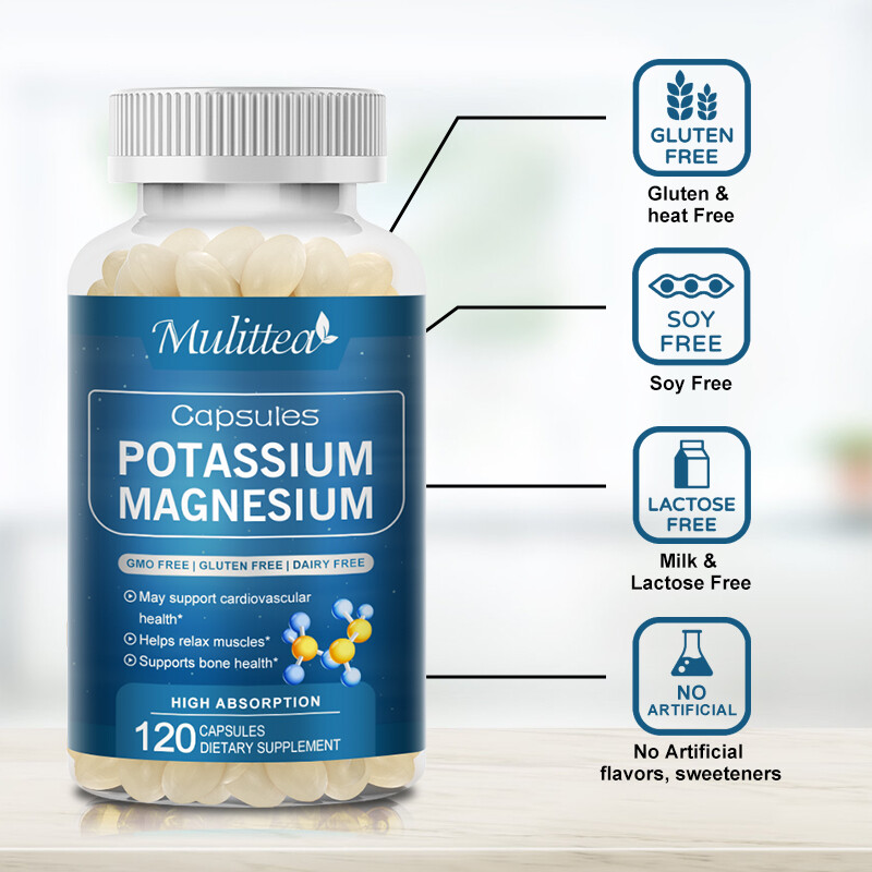Potassium Magnesium 120Pills Helps Sleep,Immune Booster,Bone&Muscle Health