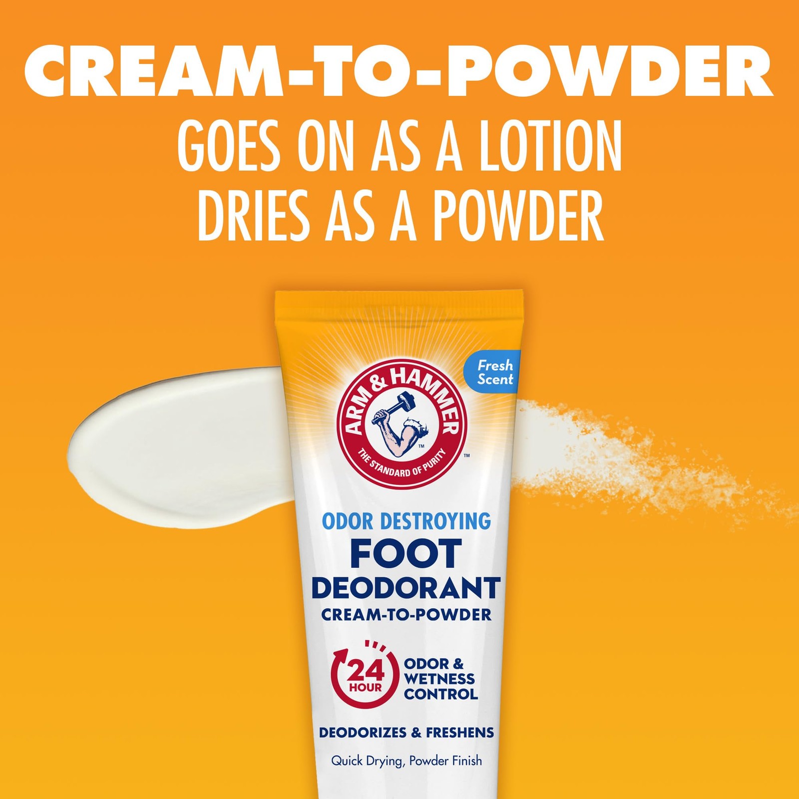 Arm & Hammer Cream to Powder Foot Deodorant, 24 Hour 3.4 Fl Oz (Pack of 1)